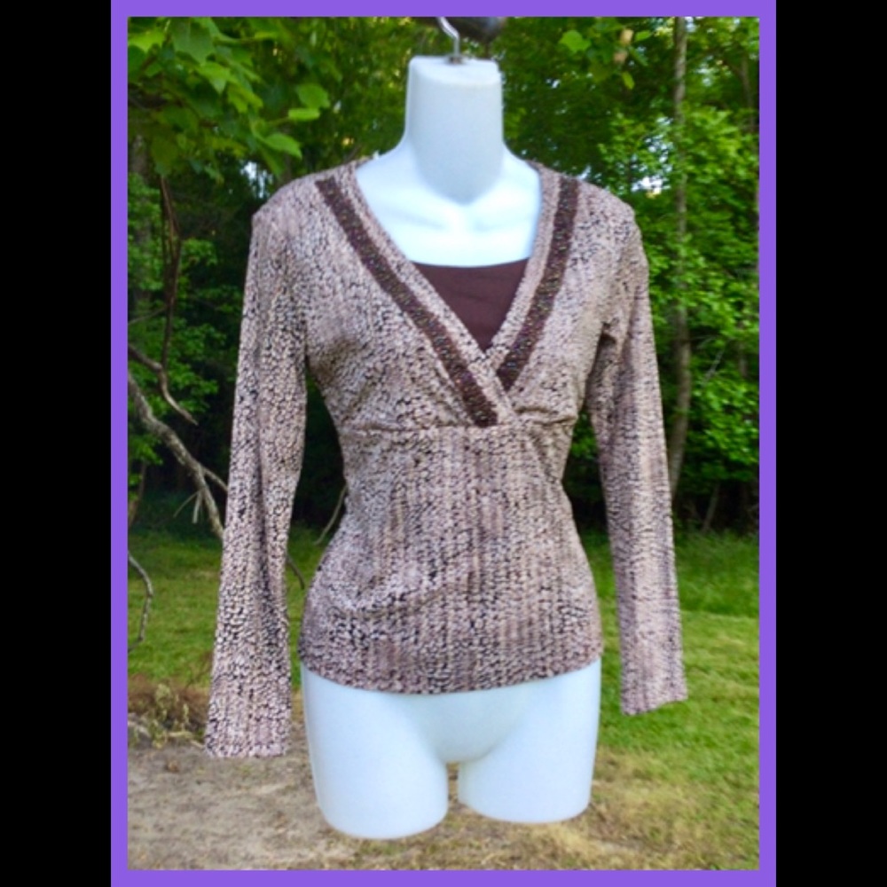 Beaded Vneck Top, sz SP